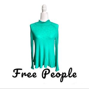 Free People Gauzy Green Teal Rough Hem Long Sleeve Medium Shirt